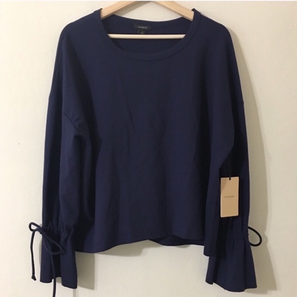 Halogen Navy Blue Cinched Tie Cuffed Sweater - Picture 2 of 8